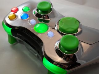 Xbox 360 Modded Controller Rapid Fire Mod Black Ops Cod MW3 Chrome Green LED