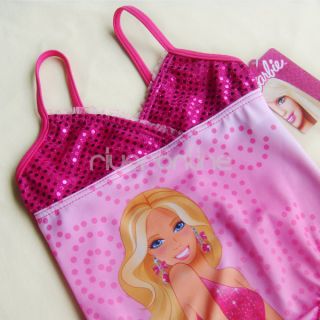 2012 Barbie 5T Pink Paillettes Girls Swimsuit Swimming Costume Tankini Bathing