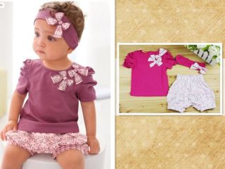 3 Pcs Baby Girl Infant Short Top Pant Headband Outfit Costume Clothing 0 36M