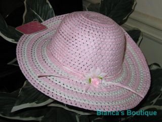New "Pastel Pink White" Dress Up Party Girls Easter Straw Hat Clothes Toddler