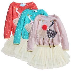 Girls Baby Toddlers Kids Knit Swan Party Dress Tulle Skirt Costume Cute Sz 2 3 4