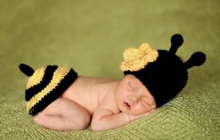 Baby Infant Newborn Knit Costume Photography Prop Cute Bee Crochet Hat Set