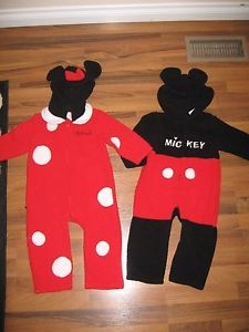 Boy Girl Twin Disney Baby Mickey Minnie Mouse Zip Up Halloween Costume 2 2T