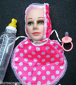 Adult Baby Girl Halloween Costume Diaper Pin Bib Hat Bottle Pacifier Adults