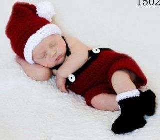 Newborn Baby Christmas Santa Knitted Crochet Costume Photo Photography Prop H215
