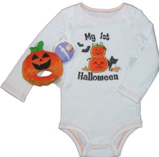 Halloween Bodysuit Baby Bib or Toy Boys Girls Long Sleeve Top My 1st Costume Set