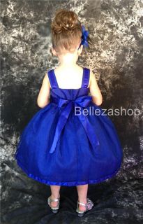Royal Blue Peafowl Feather Dress Wedding Flower Girl Pageant Baby 12M 18M FG193