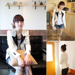 Western Womens Lapel Casual Suits Blazer Jacket Outerwear Coat Lining White