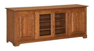 Amish Solid Wood TV Stand 80" Console Cabinet Plasma LCD Media Glass Doors