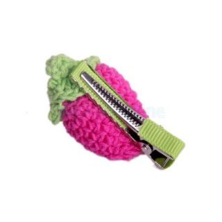 Baby Toddler Girl Lovely Crocheted Strawberry Hair Clip Green Hot Pink