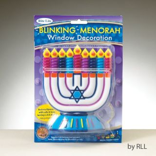 6" Battery Operated LED Lighted Blinking Menorah Hanukkah Window Decoration