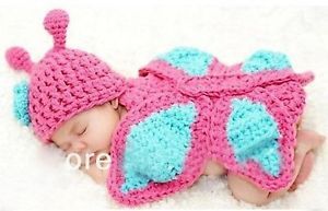 Newborn Baby Crochet Costume Butterfly Hat Knitted Infant Photography Prop Set