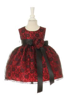 Baby Christmas Pageant Wedding Flower Girl Elegant Red Black Lace Dress 0 24M