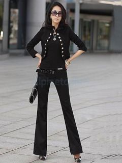 Women Black Mandarin Collar Open Blazer Short Coat Cool 03316