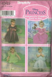 Disney Princess Costumes Simplicity Pattern 4949 Sz Toddler Girls 1 2 4