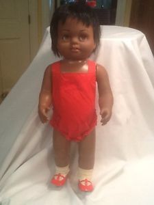 1960s Black Tiny Chatty Baby Doll in Original Clothes