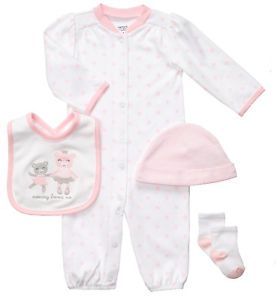 Carter's 4 Piece Newborn Preemie Baby Girls Layette Outfit Clothes Sleeper