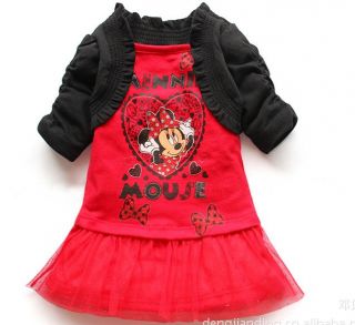Disney Cute Baby Girl Minnie Mouse Two Piece Like Dress Costume Outfit Clothes