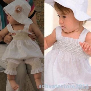 Baby Girls 3 Pieces Outfit White Ruffled Top Pants Hat Set Costume Clothes 0 3Y