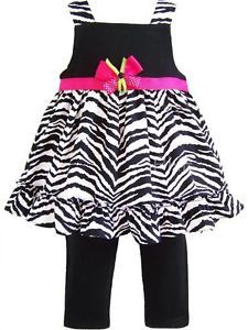 New Baby Girls "Pink Black Zebra Bow" Size 24M Tunic Top Leggings Clothes