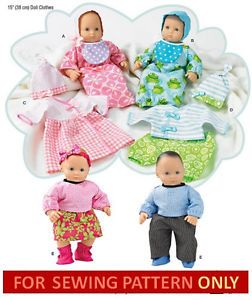 SEWING PATTERN MAKE BABY DOLL CLOTHES FITS 15 INCH DOLLS BITTY BABY/TWINS/BOY