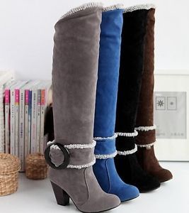 US Size 4 11 New Fashion Women Boots Knee High Heel Winter Warm Shoes H10