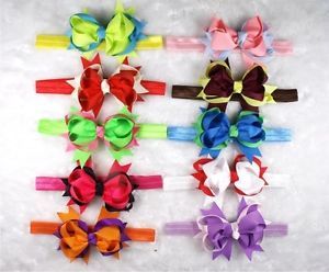 10 Girl Baby Infant 2 Tone Costume Boutique 3 5" Ribbon Hair Bow Headband D Aucd