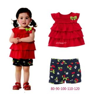 New Baby Kids Girls T Shirt Short Pants Set Cherry Costume Outfits Sets C04