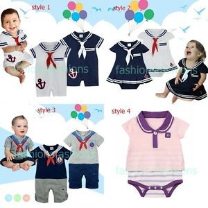 Summer Cute Baby Boy Girl Cotton Navy Sailor Costume One Pieces 3 18 Months