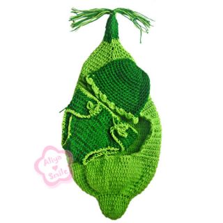 3pc Pea Baby Crochet Photo Prop Infant Knit Unisex Fancy Outfits Costume 0 12M