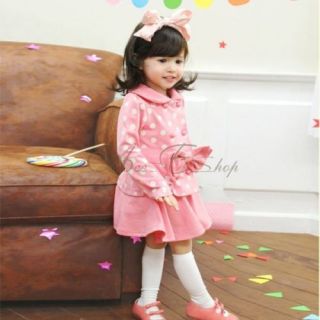 Girl Toddler Dress Polka Dot Coat Top Skirt 4 5 2pcs Kid Clothes Set Outfit