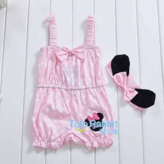 New Baby Girls 2pcs Bodysuit Headdress One Piece Pink Minnie Costume YH155