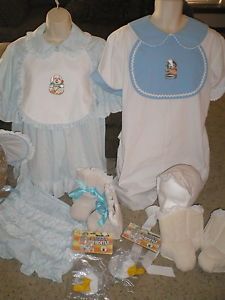 Adult Couples Baby Costumes Girl M Boy L Twins 13pc Two Full Outfits Blue