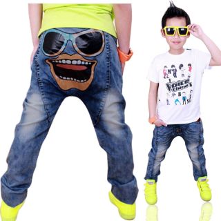 Boy Cool Kid Denim Pants Whitewashed Splicing Zip Elastic Straight Jeans Sz 2 7Y