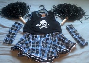 Dark Gothic Girls Cheerleader Costume for Ages 8 14 Child Halloween w Pom Poms