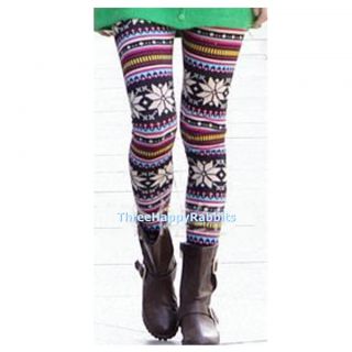 L006 Retro Fashion Women's Soft Knitted Warm Multi Colored Vintage Tight Legging