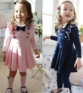 Baby Girl Kid Flouncing Double Breast Bowknot Pageant Outfit Clothes Dress Skirt