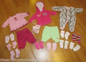 Lot of Newborn Baby Girl Clothes Shoes Socks Jacket PJ's Carter's 25 Pcs
