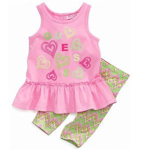 Guess Designer Baby Girl Clothes 2 Piece Set Pink Green 12 18 24 Months