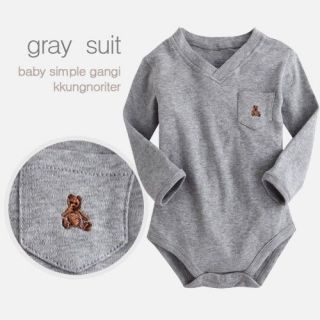 Made in Korea V Neck Bear Gray Boy Girl Unisex Infant Cotton Clothes WBA 1071