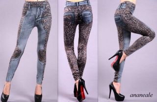 Ladies Fleece Lined Jeans Leopard Print Leggings Animal Trousers Winter Thick UK