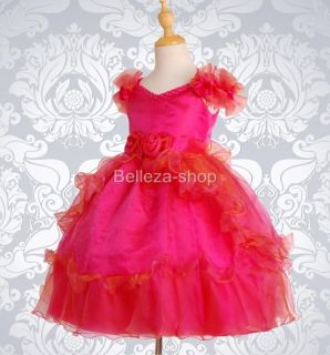 Hot Pink Wedding Flower Girl Pageant Party Formal Occasional Dress 9 10 FG68HP