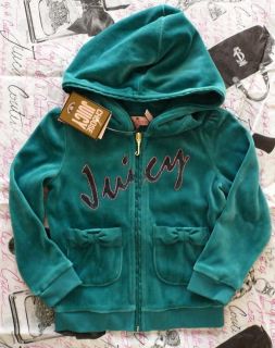 $84 Juicy Couture Girls Velour Forest Scottie Dog Bow Jacket Hoodie Size 4