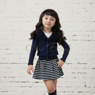 Kids Girl Top Cardigan Striped Skirt Pageant Dress Oufit Knitwear Sz 1 6 Years