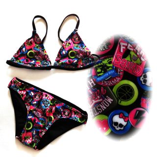 New 2pc Super Cool Black Bikini Beachdress Girls Swimsuit Kids Swimwear Sz 6 14Y