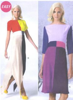 Misses Color Block Dress Sewing Pattern Midriff Bias Skirt Shaped Hem Option