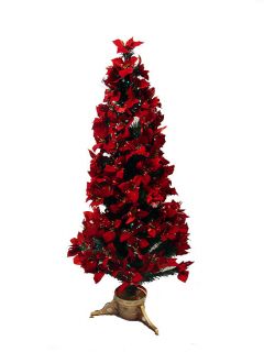5' Pre Lit Fiber Optic Red Poinsettia Christmas Tree