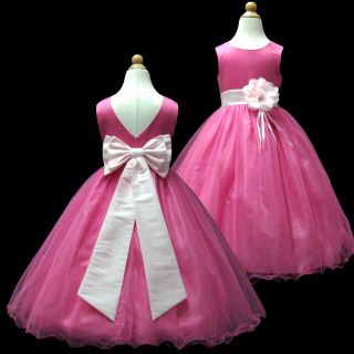UKMD59A Pink Full Length Baby Pageant Wedding Flower Girls Dress 1 to 13 Yrs