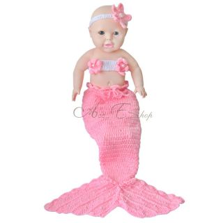 Little Mermaid Costume Newborn Baby Girls Outfit Crochet Knit Tail Photo Props