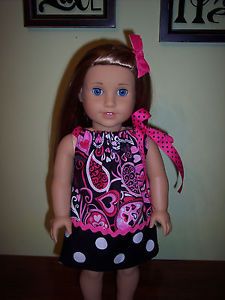 American Saige McKenna Valentines Paisley Hearts Pink Dots Girl Doll Dress